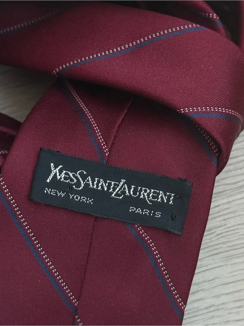 Yves Saint Laurent Maroon Stripe Silk Tie